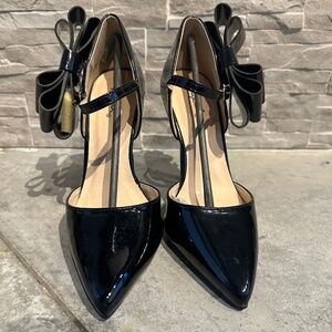 🌟  BRAND NEW Qupid Black Patent Bow Heels | 8 | Pointed Toe Ankle Strap Pumps